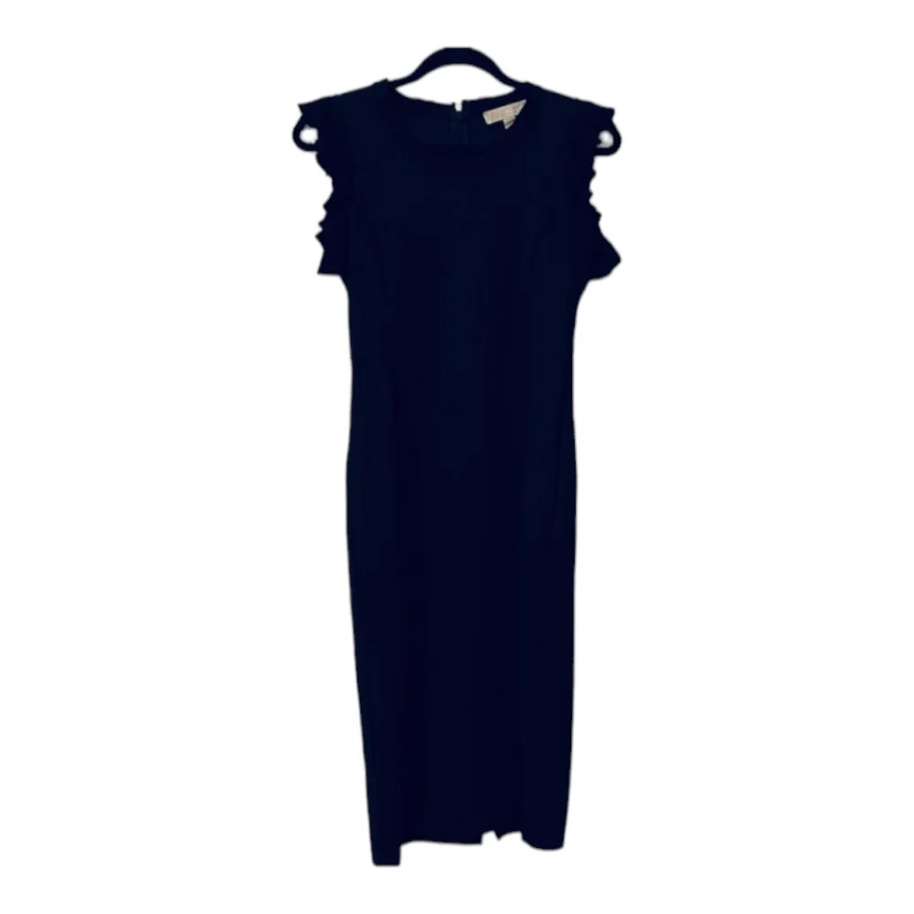 Michael Kors midi knit black dress with short flutter sleeves. - Picture 2 of 3
